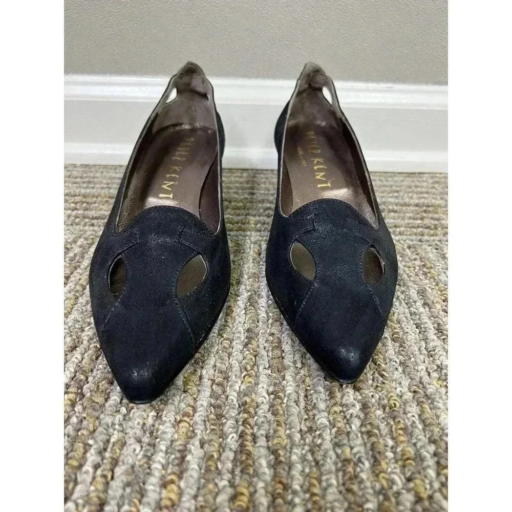 Peter Kent Vero Cudio Vintage Black Cut Out Leather Kitten Heels 36.5 US 6.5 EUC